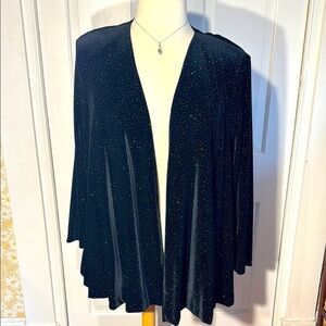 Elegant R&K Evening Black Velvet with Gold Glitter Open Front Evening Jacket